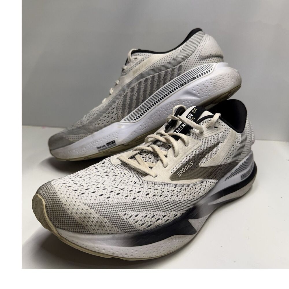 Brooks Adrenaline GTS 24 White Black Pelican Running Sneaker Mesh Athletic